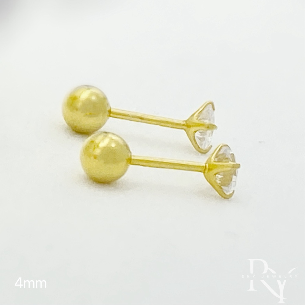 Screw back Studs/Solitaire CZ Studs Earrings/balls back-ESB006 Gold 4mm